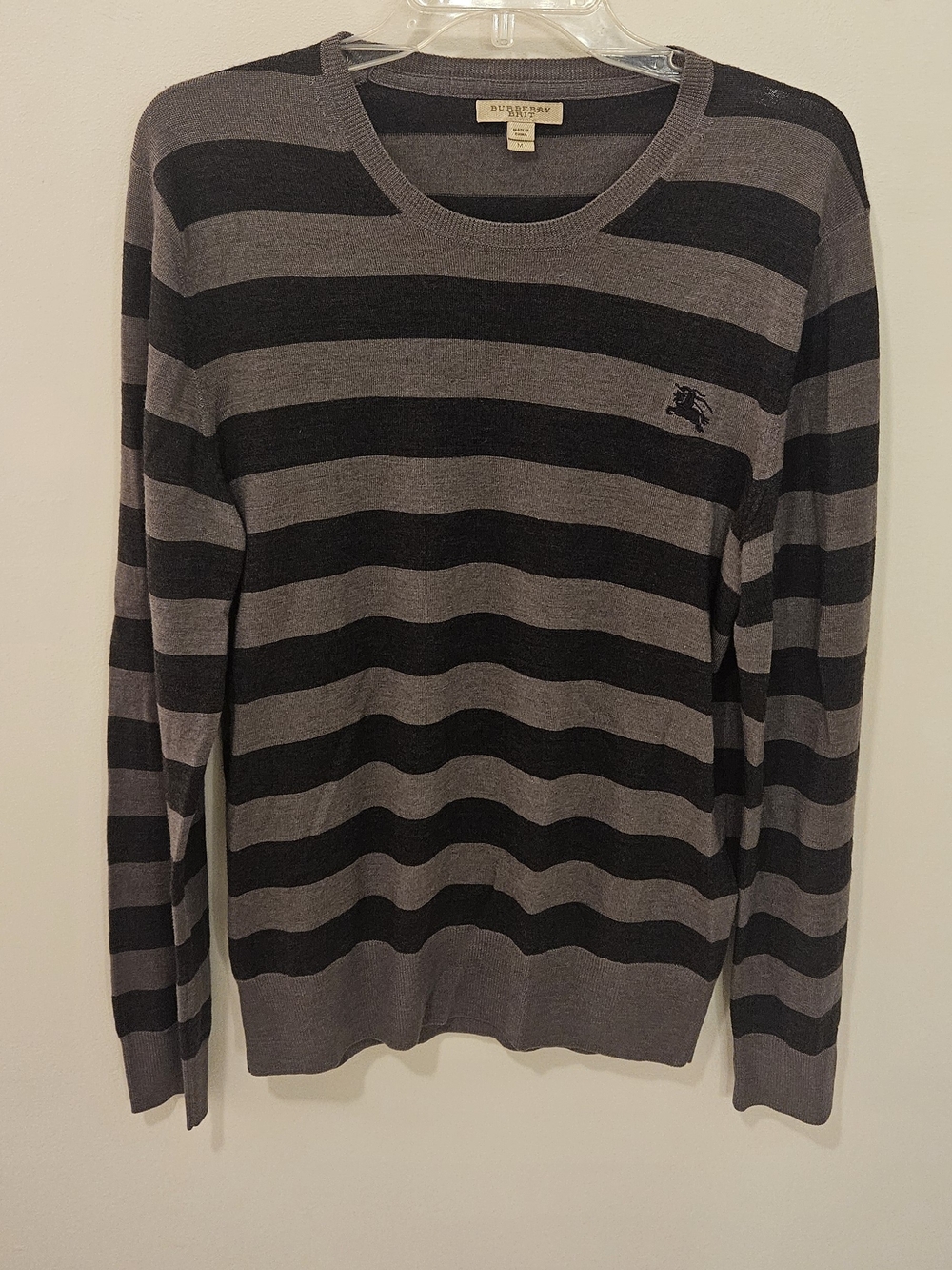 Burberry Brit Men’s Gray & Black Striped Crewneck Sweater